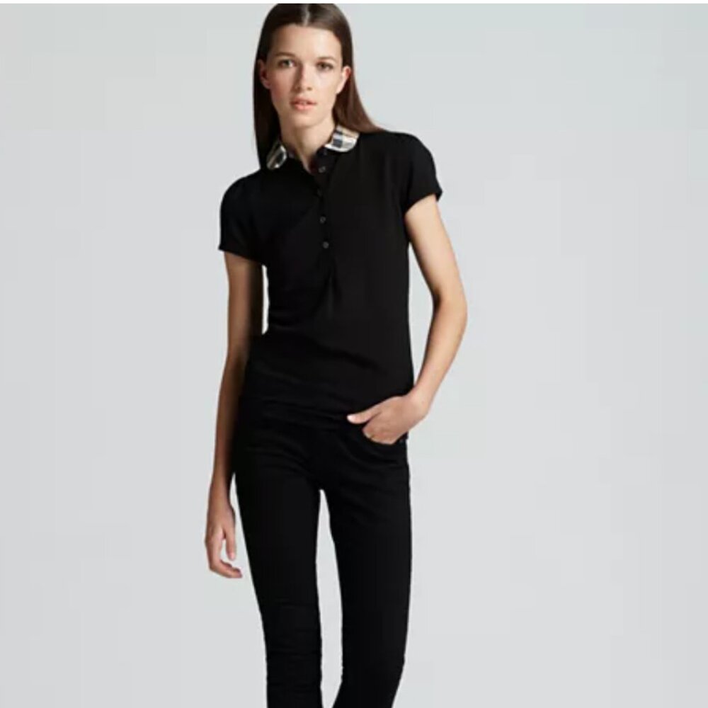 Burberry Black Button-Down Top with Check Collar - Picture 4 of 8